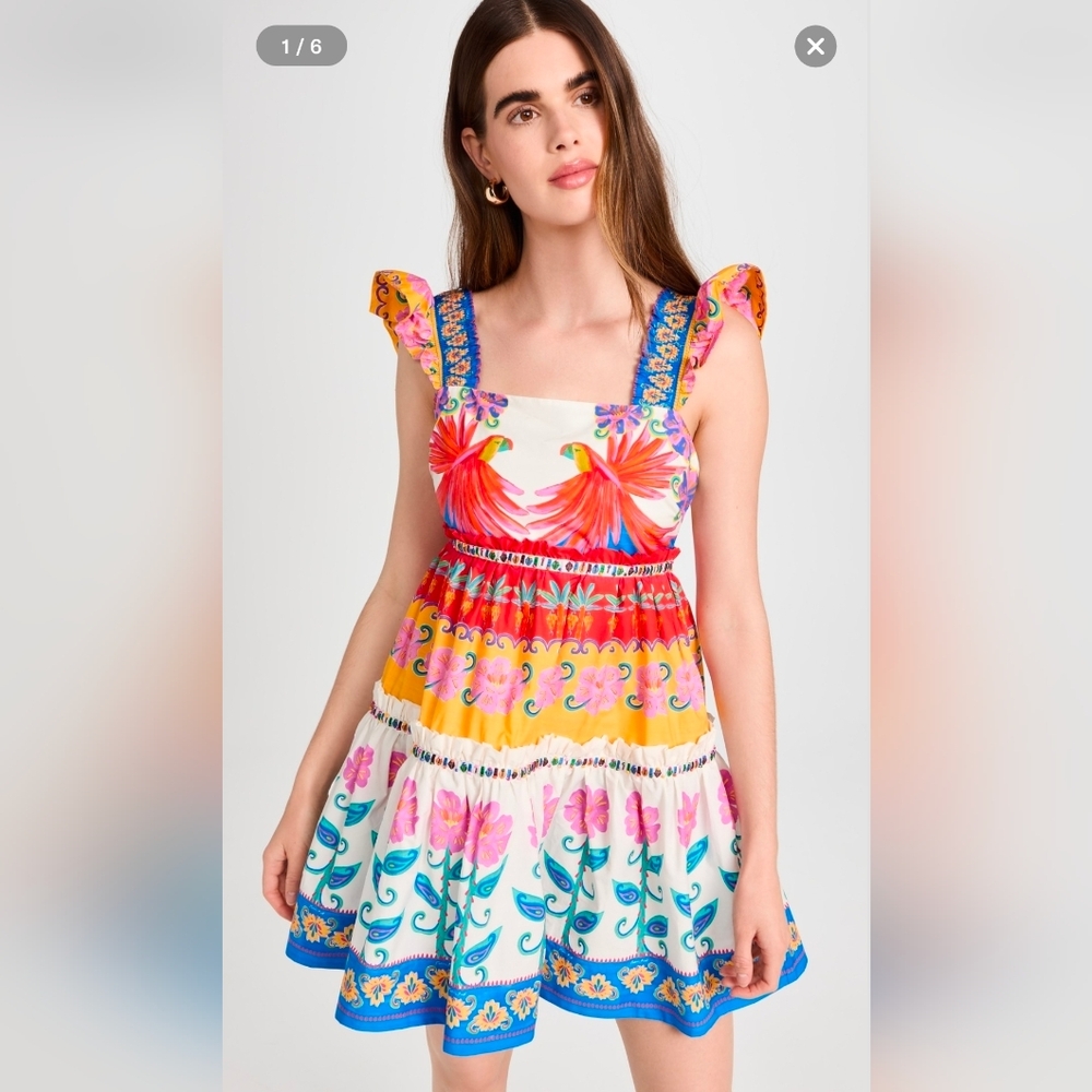 New FARM RioVivid Garden Off White Mini Summer Vacation Resort Dress Size S